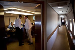 Barack Obama and Robert Gibbs in the Conference Room of Air Force One