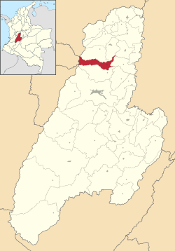 Location of the municipality and town of Santa Isabel, Tolima in the Tolima Department of Colombia.