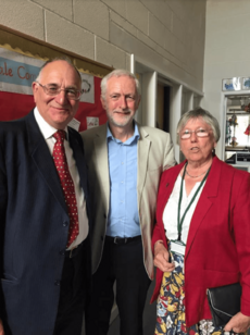 Jeremy Corbyn in his native Shropshire 2017, meeting local councillor Beryl Mason and former MEP, David Hallam