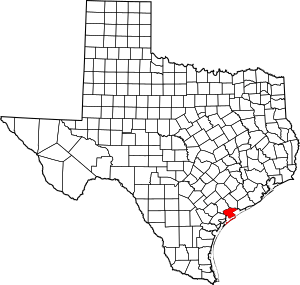 Map of Texas highlighting Calhoun County