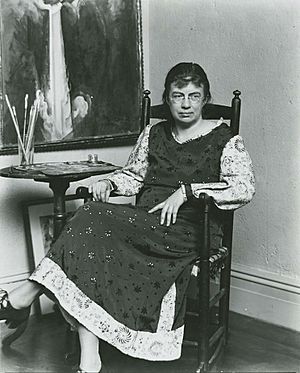 Marguerite Zorach, American painter and printmaker, 1887-1968, in her studio (cropped).jpg