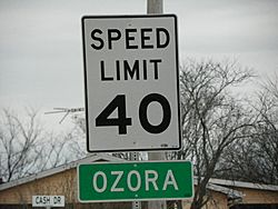 Ozora, Missouri, road sign
