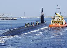 US Navy 050812-N-1550W-019 The Sea Wolf-class attack submarine USS Jimmy Carter (SSN 23) departs Naval Submarine Base Kings Bay for a one-night underway that included an embark by former President Jimmy Carter and his wife Rosa.jpg