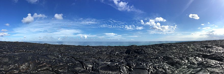 Panorama of lava and ocean