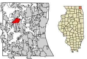 Location of Round Lake Beach in Lake County, Illinois.