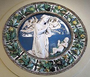 Luca e andrea della robbia, madonna col bambino (cornice di andrea), 1460-1480 ca.