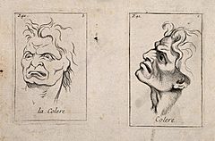 A frontal outline and a profile of faces expressing anger. E Wellcome V0009398