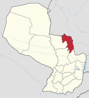Location of Amambay, in red, in Paraguay