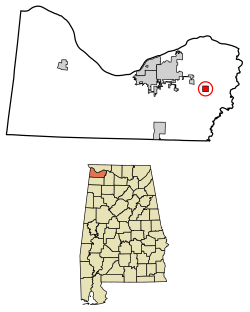 Location of Leighton in Colbert County, Alabama.