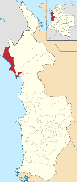 Location of the municipality and town of Juradó in the Chocó Department of Colombia.