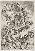 Giovanni Benedetto Castiglione, Umělcův génius (1647-1648), lept, III. stav, papír s filigránem 415 x 281 mm, Sbírka grafiky Národní galerie v Praze