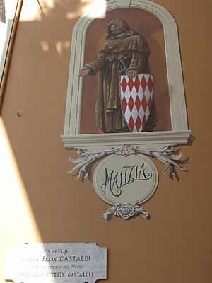 Fresco with François Grimaldi, nickname "Malizia", on a wall of the rue Comte Félix Castaldi in Monaco