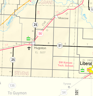 KDOT map of Stevens County (legend)