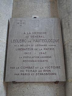 Memorial tablet to General Leclerc in Amiens Cathedral