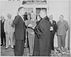 Photograph of Tom Clark being sworn in as an Associate Justice of the United States Supreme Court by Chief Justice... - NARA - 200161