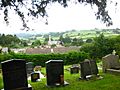 View over Llandyssil from the old churchyard.