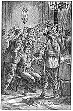 11 Malcolm overpowered by treachery at the banquet-Illust by Johan Schonberg for Lion of the North by G A Henty