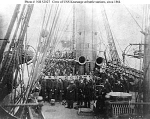 Crew of the USS Kearsarge at battle stations, circa 1864
