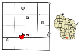 Location of Monroe in Green County, Wisconsin.