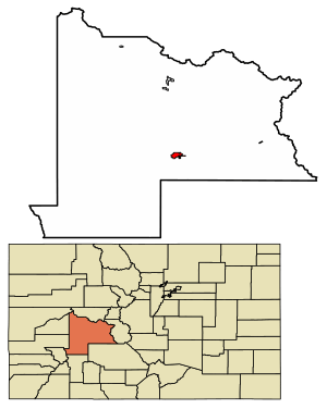 Location of the City of Gunnison in Gunnison County, Colorado.