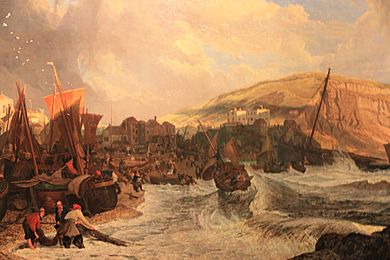 Hastings- Boats making the Shore in a Breeze, by John James Chalon, 1819