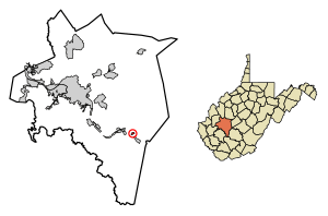 Location of Pratt in Kanawha County, West Virginia.