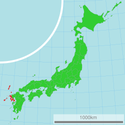 Map of Japan with Nagasaki highlighted