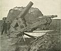 a cannon braced at its carriage front, pointing the barrel up at 60-degrees