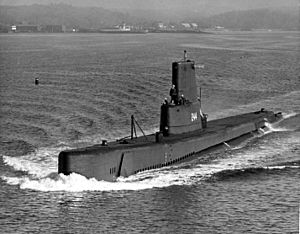 Cavalla, possibly making her way to the International Naval Review in 1957.