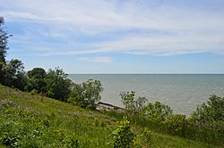 Lake Erie shoreline looking west from Lakefront Lodge Metropark
