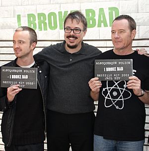 Aaron Paul, Vince Gilligan and Bryan Cranston cropped