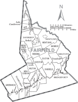 Map of Fairfield County Connecticut With Municipal Labels