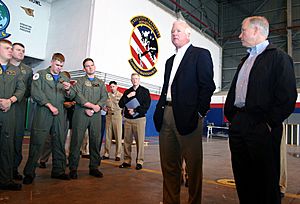 US Navy 040416-N-5821W-001 Georgia Senator Saxby Chambliss and Alabama Senator Jeff Sessions talk to Sailors
