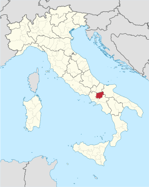 Map highlighting the location of the province of Benevento in Italy