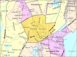 Map of Wakefield-Peacedale with its boundaries in 2000