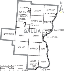 Map of Gallia County Ohio With Municipal and Township Labels