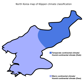 North Korea map of Köppen climate classification