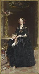 1851 portrait of the Duchess of Aumale (Princess Maria Carolina Augusta of Bourbon-Two Sicilies) with her son (Prince Louis of Orléans, Prince of Condé) by Victor Mottez