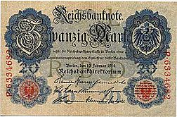 German 20 mark banknote from 1914