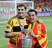 Iker Casillas and Xavi Euro 2012 trophy