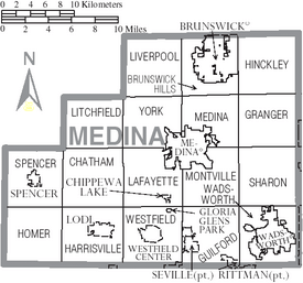Map of Medina County Ohio With Municipal and Township Labels