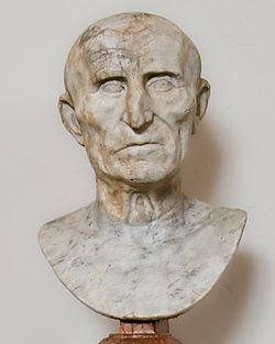 Bust of a bald man with an aquiline nose