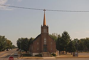 St. Frederick Catholic Church and a street in Verndale