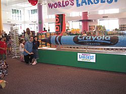 The "world's largest crayon" was made from 123,000 used or broken blue crayons donated by people from around the world. This became the record holder until 2017, when Crayola has made a larger crayon using the new color, "bluetiful"