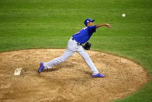 Cubs reliever Carl Edwards Jr. delivers a pitch during the 10th inning of World Series Game 7. (30111500093)