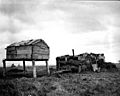 Eskimo barabara, or sod hut, and food cache, Nushagak, Alaska, 1917 (COBB 134)