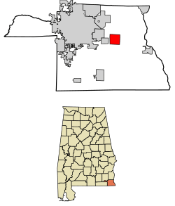 Location of Ashford in Houston County, Alabama.