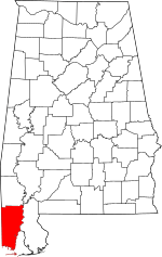 Map of Alabama highlighting Mobile County