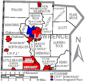 Map of Lawrence County Pennsylvania With Municipal and Township Labels