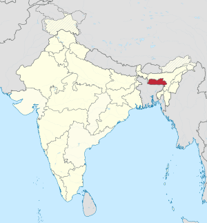 Meghalaya in India (disputed hatched)